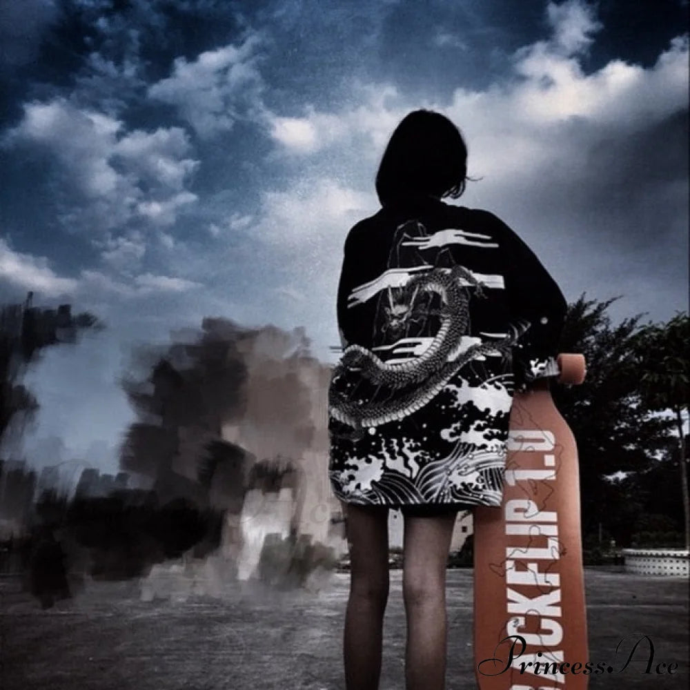 Long Warm-Season Japanese Streetwear Top Women’s Blouse Cardigan Kimono Clothes 8 / One Size