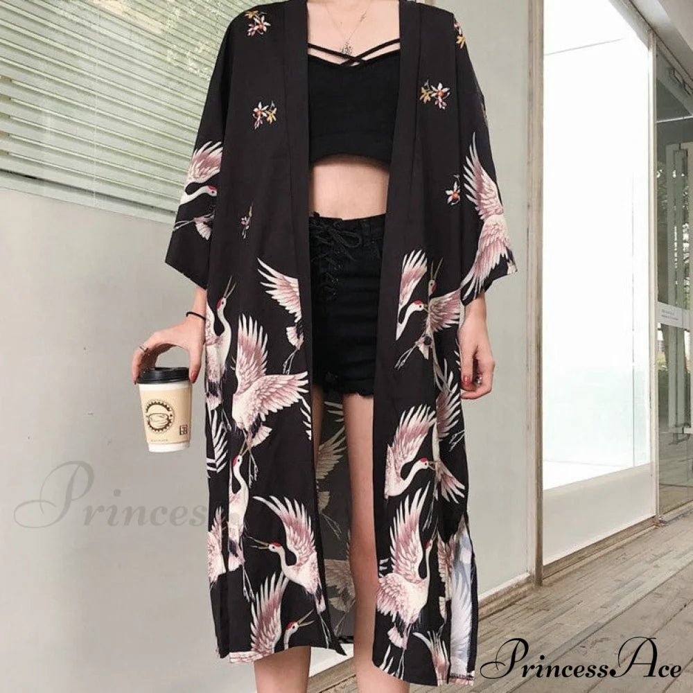 Long Warm-Season Japanese Streetwear Top Women’s Blouse Cardigan Kimono Clothes