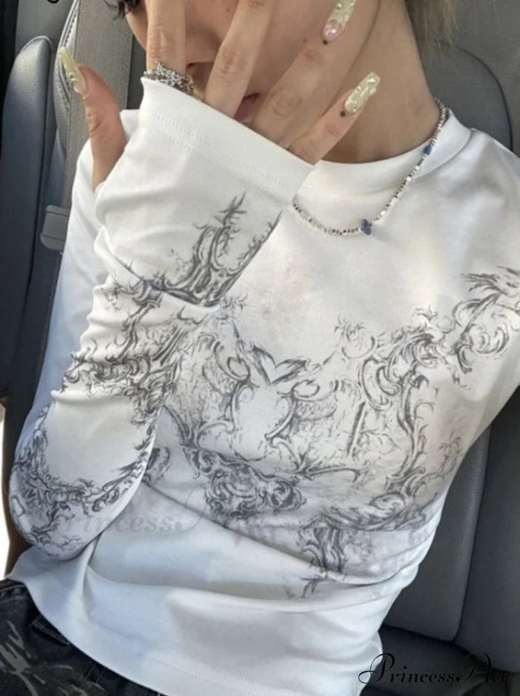 Long Y2K Fashion Casual O-Neck Arm De Vintage Blusas T-Shirts 2024 Mujer Design Women Tunic Moda