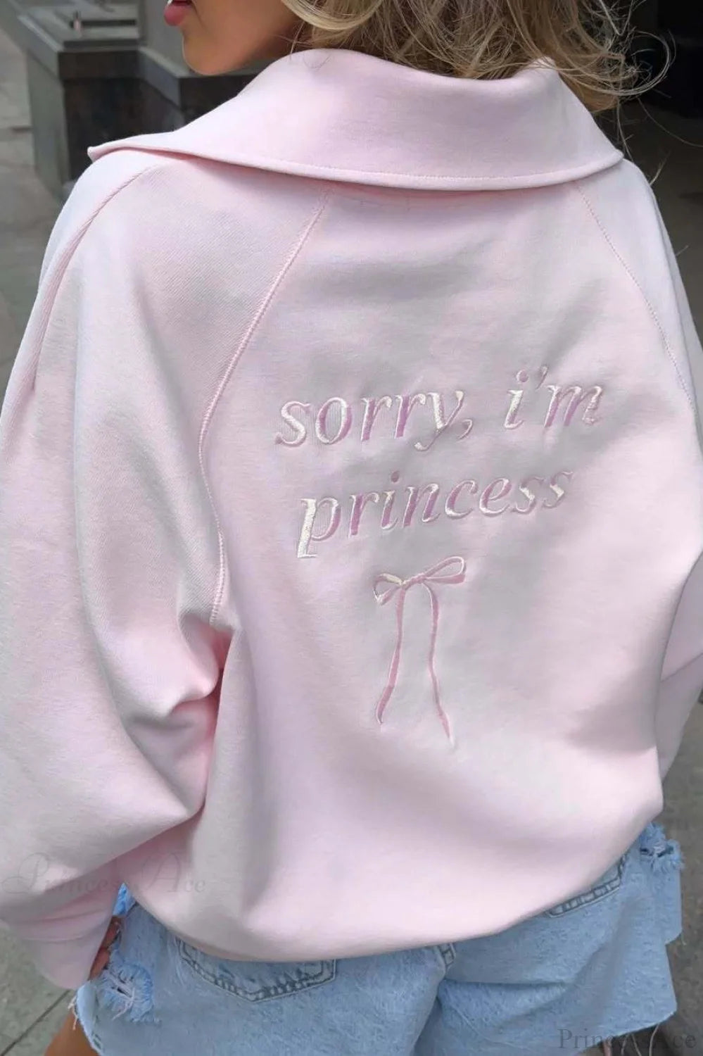 Loose Casual Letter Embroidery Half-Zip Sweatshirt Pink / S