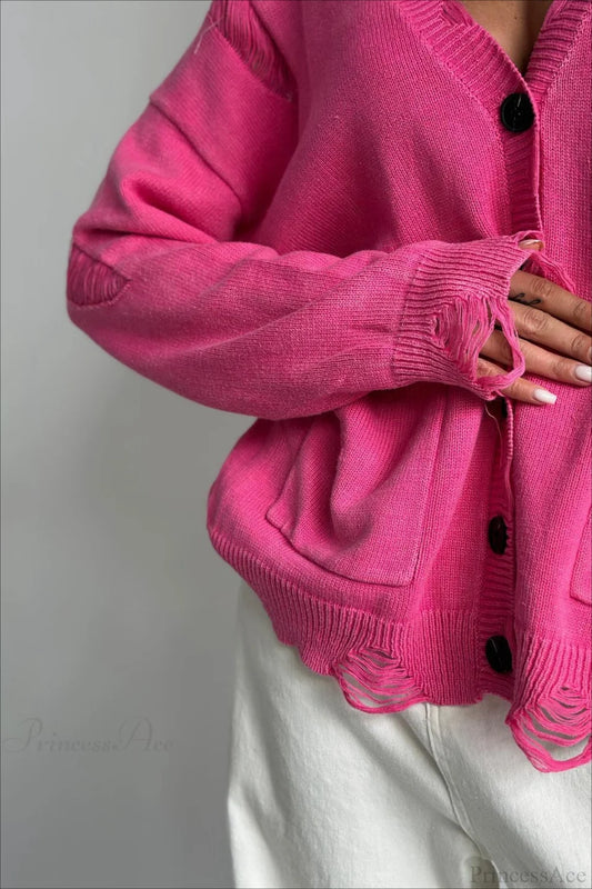 Loose Deep V Neck Knit Button Cardigan
