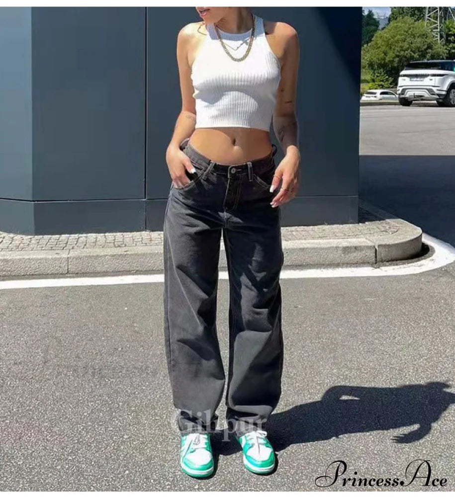 Loose Denim Low Vintage Mom 2024 Leg Baggy New Blue Y2K Waist Fashion Straight Trousers Jeans Women