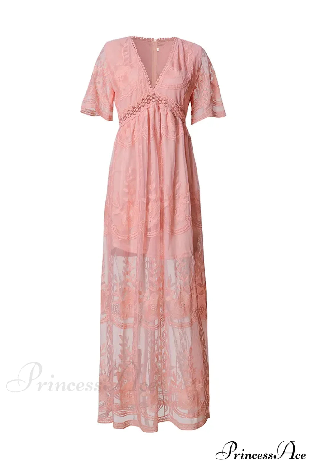 Loose Embroidery White Lace Maxi Boho Dress Pink / S