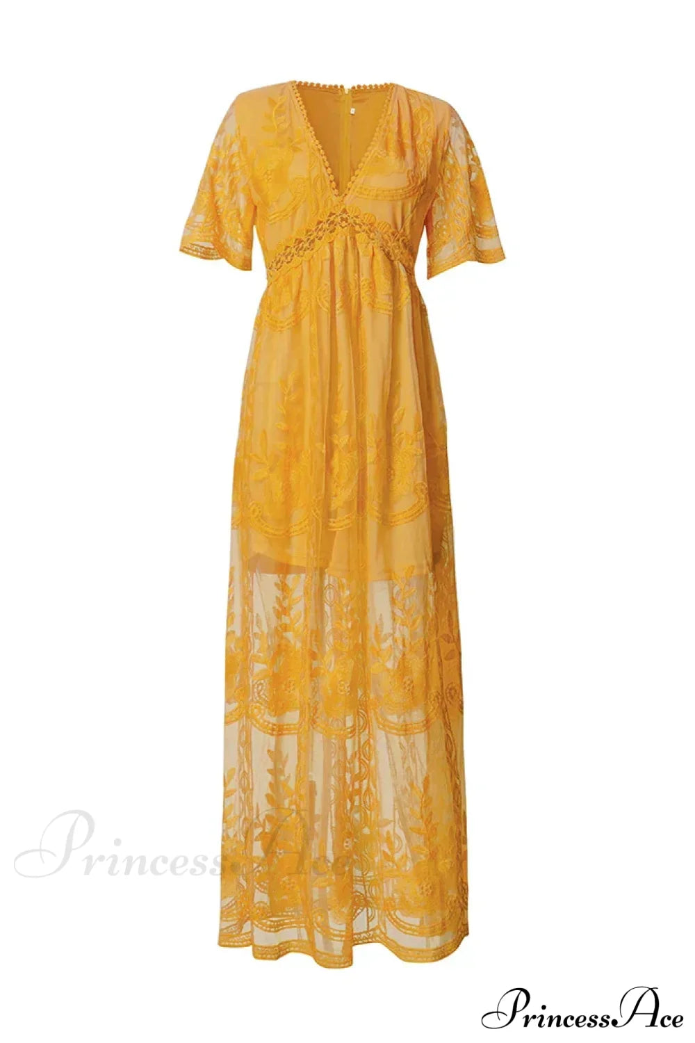 Loose Embroidery White Lace Maxi Boho Dress Yelow / S