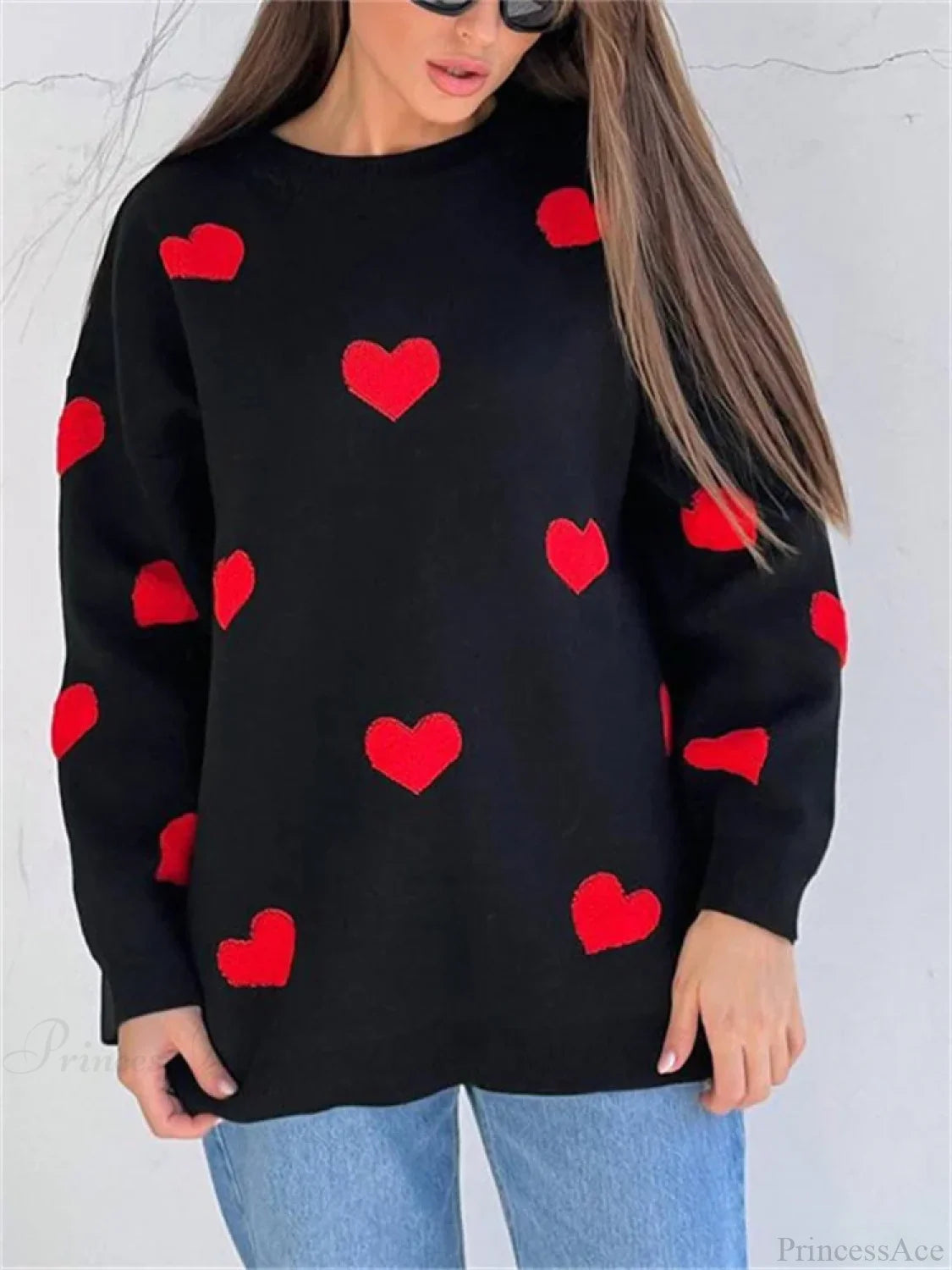 Loose Fashion Patchwork Long Sleeve Sweater Black / S