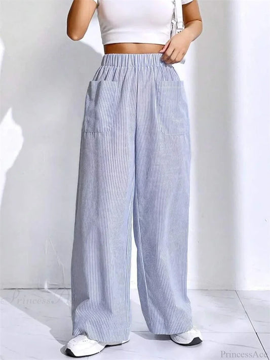 Loose High Waist Striped Lounge Streetwear Pant DARKBLUE2 / S pant-250223