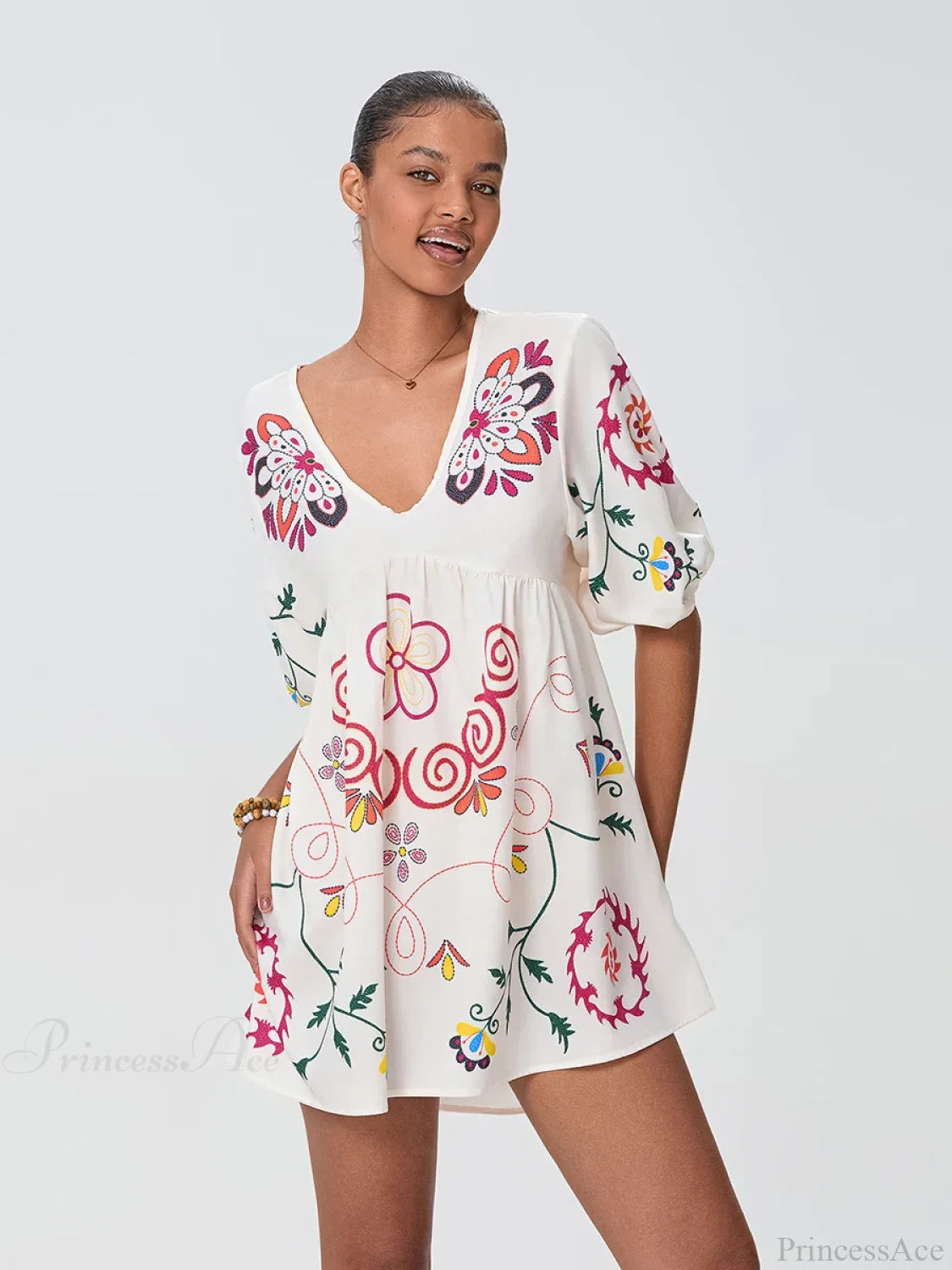 Loose Mini Beach Floral Dress for Vacation floraldress-250126