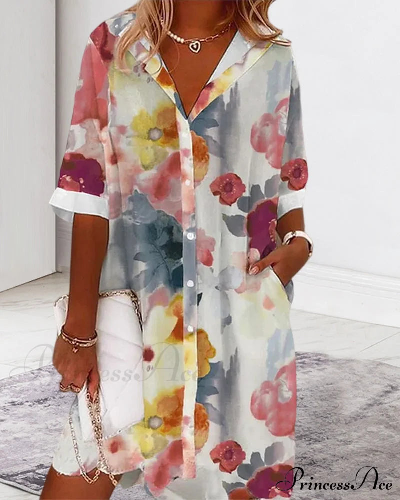 Loose Shirt Dress With Half Sleeves Casual Dresses