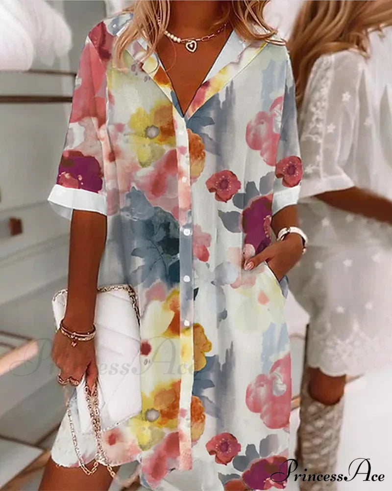 Half-sleeved loose shirt dress White 23BF Casual Dresses Clothes Dresses Spring Summer