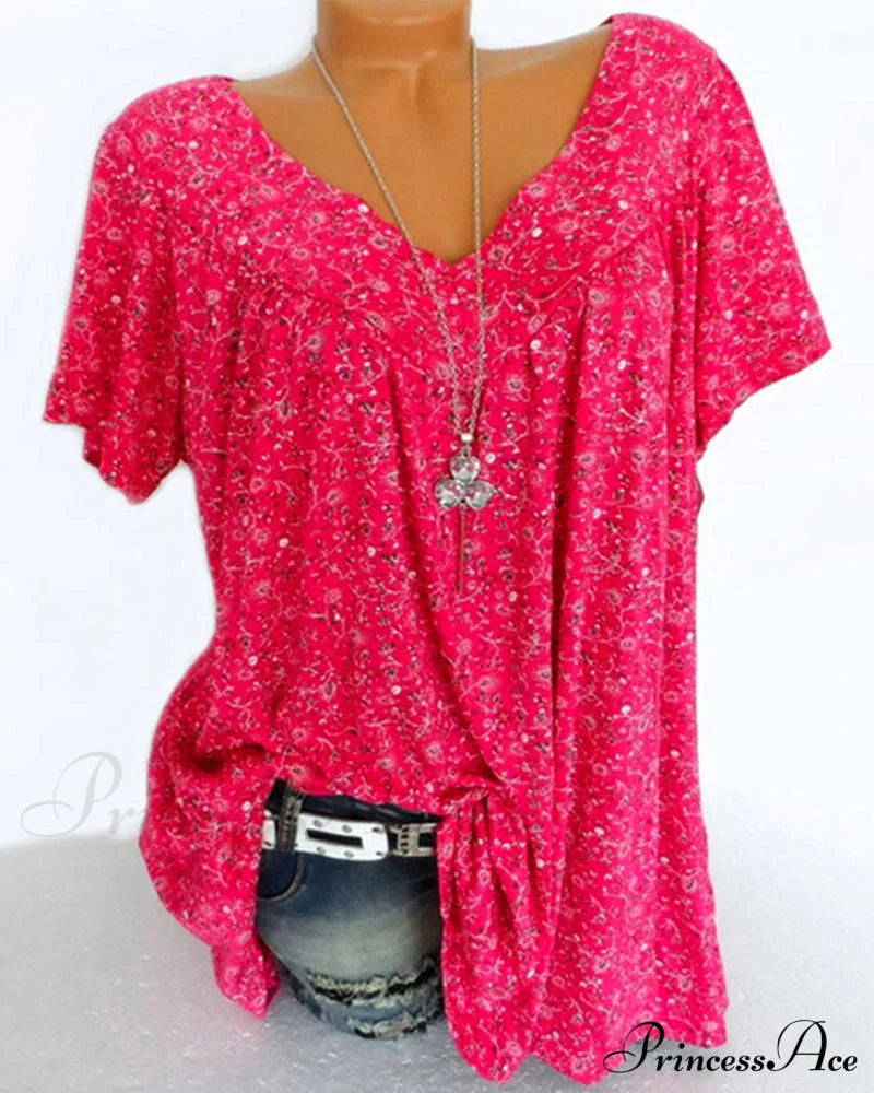 V-neck loose short-sleeved t-shirt Red 23BF allamode clothes Damkläder discount Short Sleeve Tops Summer T-shirts Tops/Blouses Trending Now