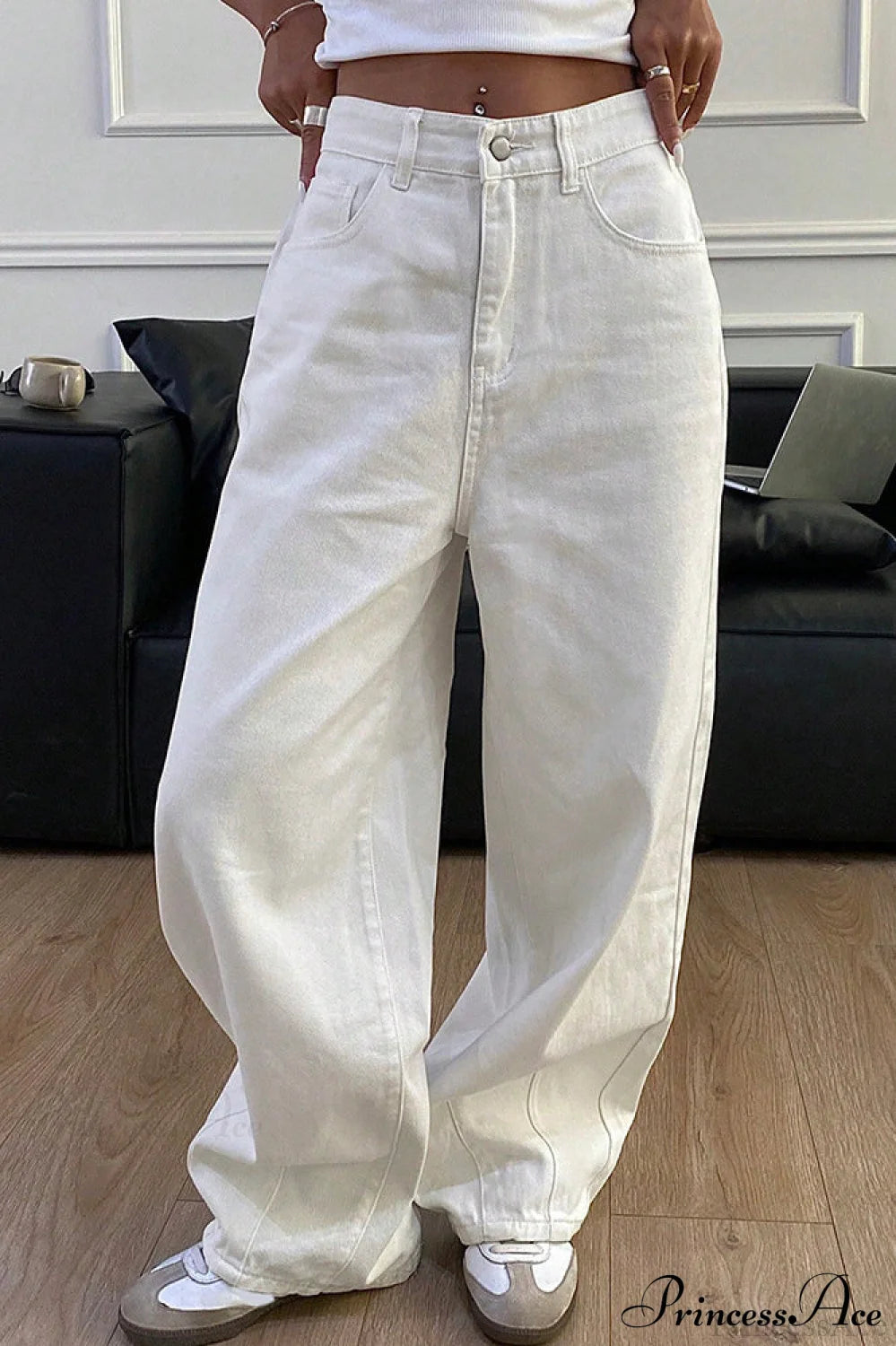 Loose Straight High Waist Jean White / S