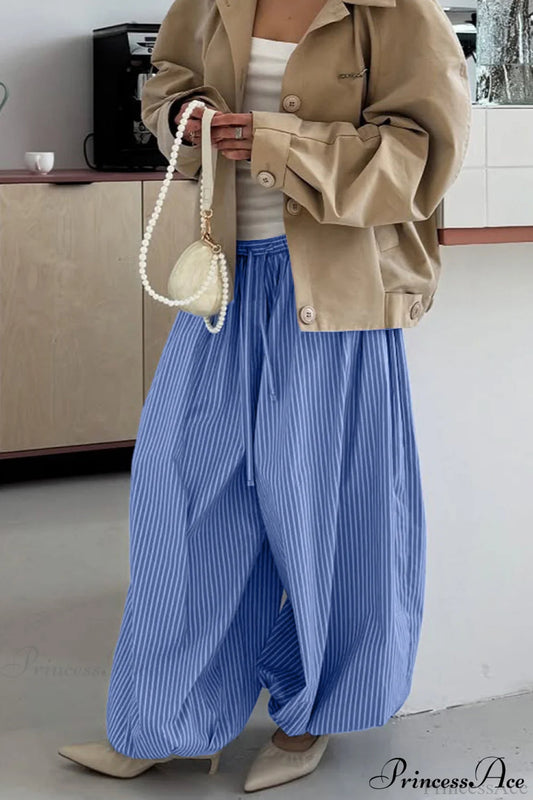 Loose Stripe Harem Pants Blue / S