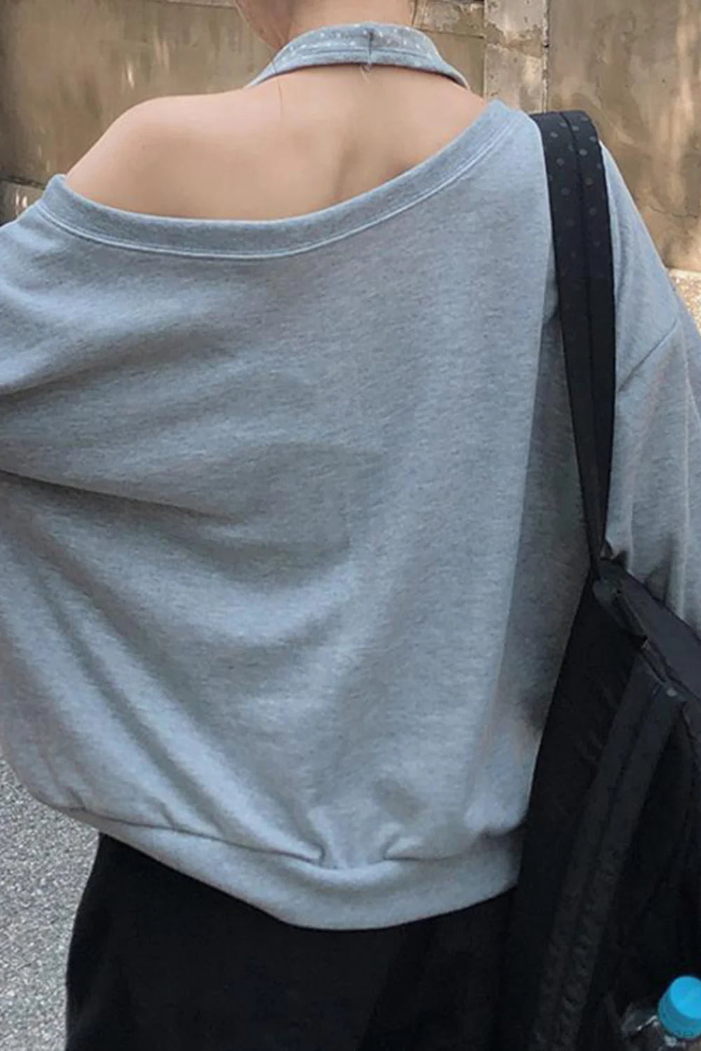 Loose Striped Print Halter Off Shoulder Fake Two Piece Sweatshirt