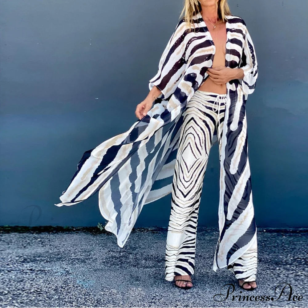 Loose Warm-Season Clothing Tops Veil Design Long Brief Women Striped Arm Casual Blouse Coastal