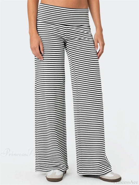 Loose Wide-Leg Striped Elastic Waist Streetwear Pant Black / S pant-250223