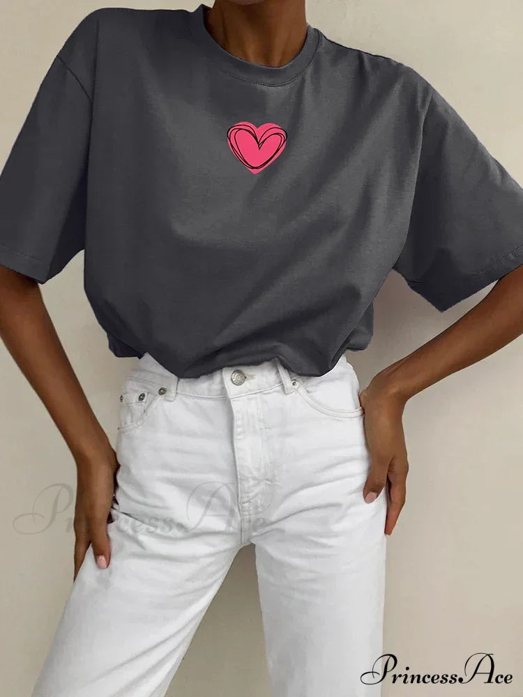 Love Printed Summer Cotton Plus Size Basic Women’s Tee T-Shirt Dark Grey / L