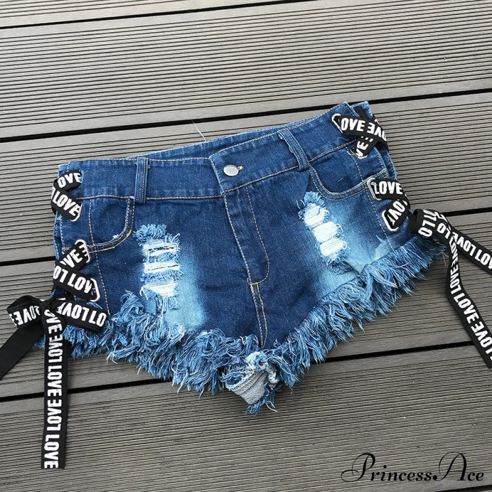 Low Denim Bandage Brief Hole Club Jeans Skinny Dj Blue Women Dance Waist Ripped Mini Shorts White