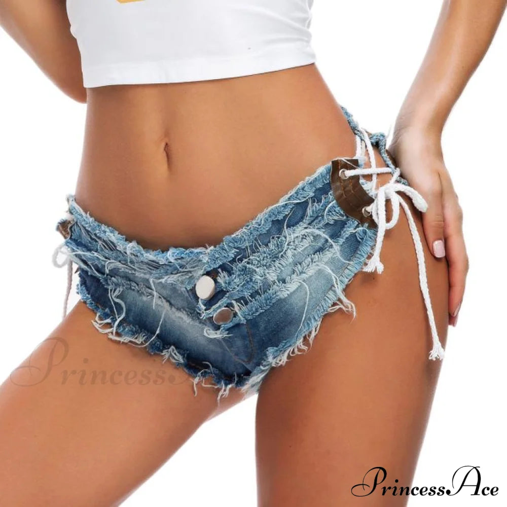 Low Denim Bandage Brief Hole Club Jeans Skinny Dj Blue Women Dance Waist Ripped Mini Shorts White