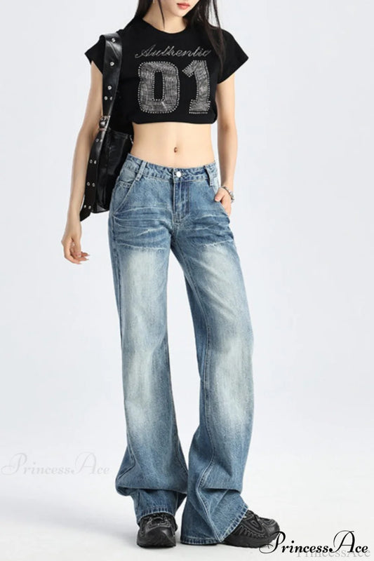 Low Rise Loose Bootcut Floor-Length Jeans