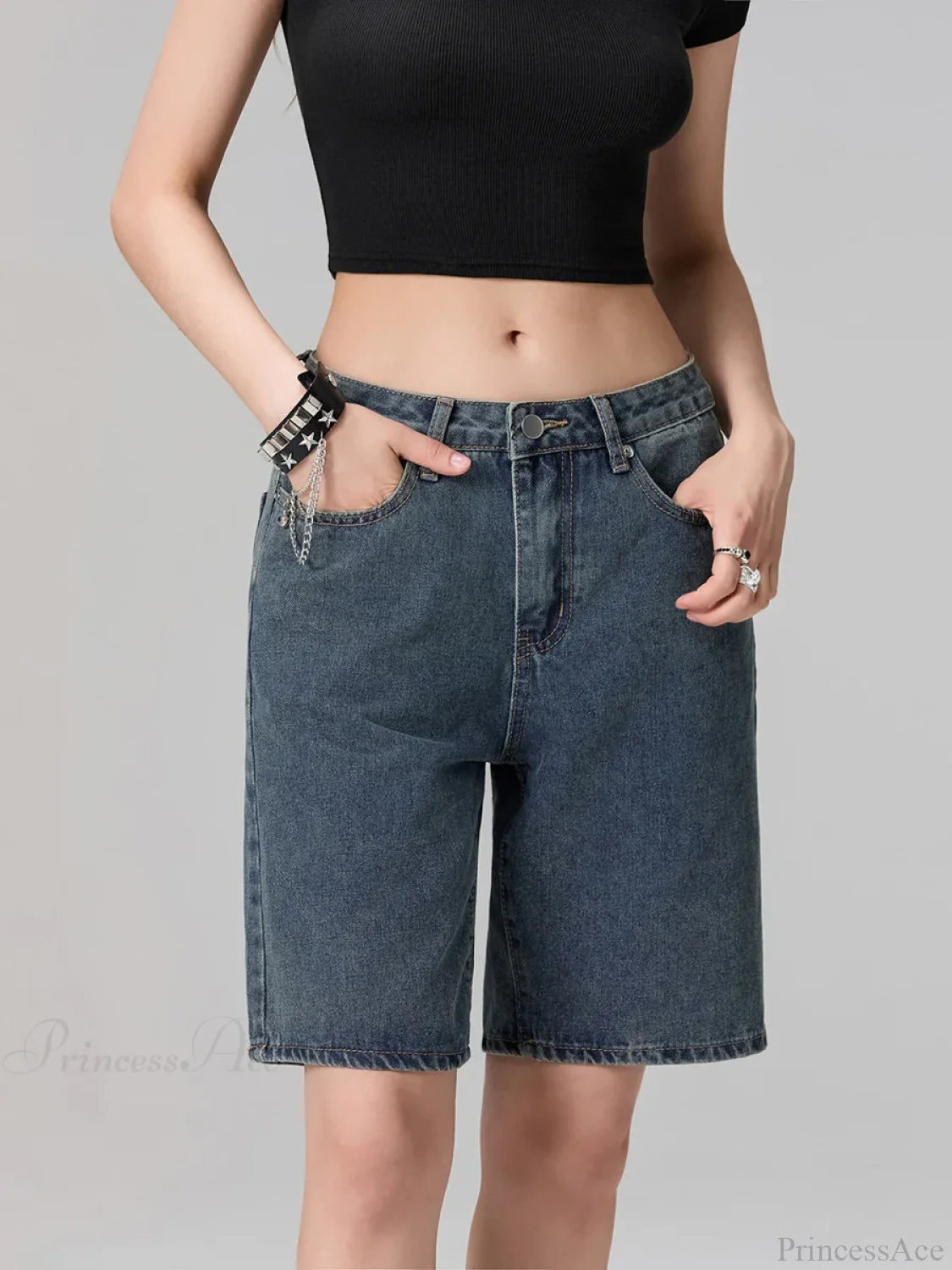 Low Waist Straight Leg Denim Short short-250223
