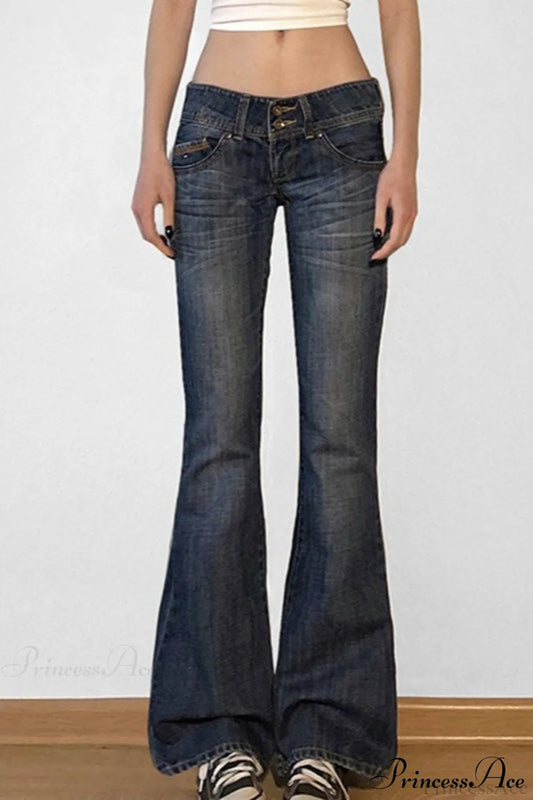 Low Waisted Washed Slim Flared Leg Jeans Grey / S