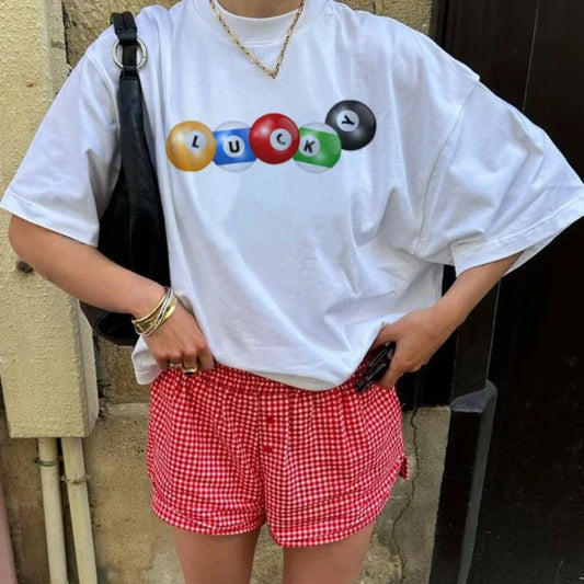 Lucky Pool Ball Retro Graphic T-shirt WHITE / S t-shirt-250223