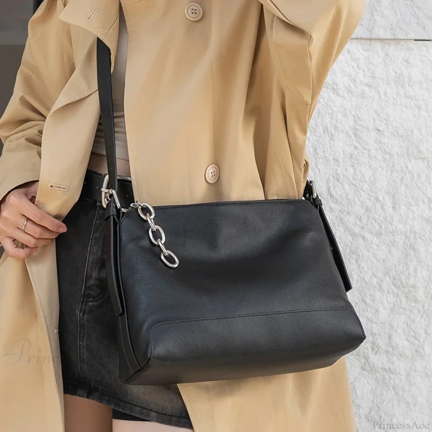 Luxury Genuine Leather Versatile Shoulder Hobo Bag Black / 31 x 23 x 12 cm shoulder-250126