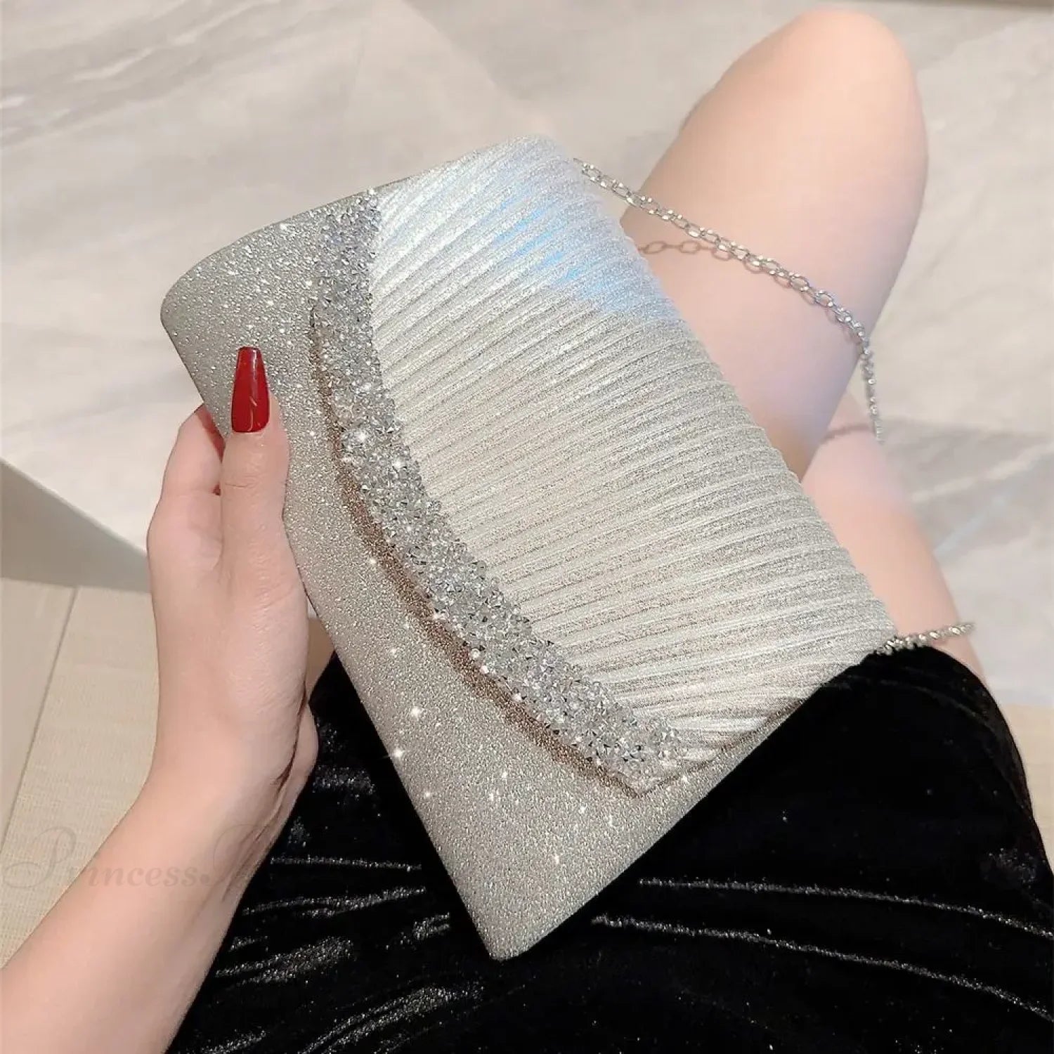 Luxury Glitter Silver Evening Bag Women Shoulder Bag SILVER clutchbag-250126