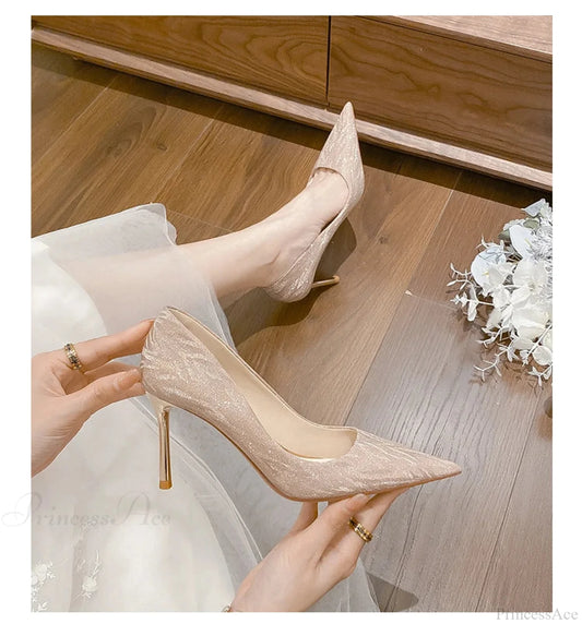 Luxury Gold Silver Pointed High Heels Party Wedding Pumps Designer Heel 6 Cm / 34
