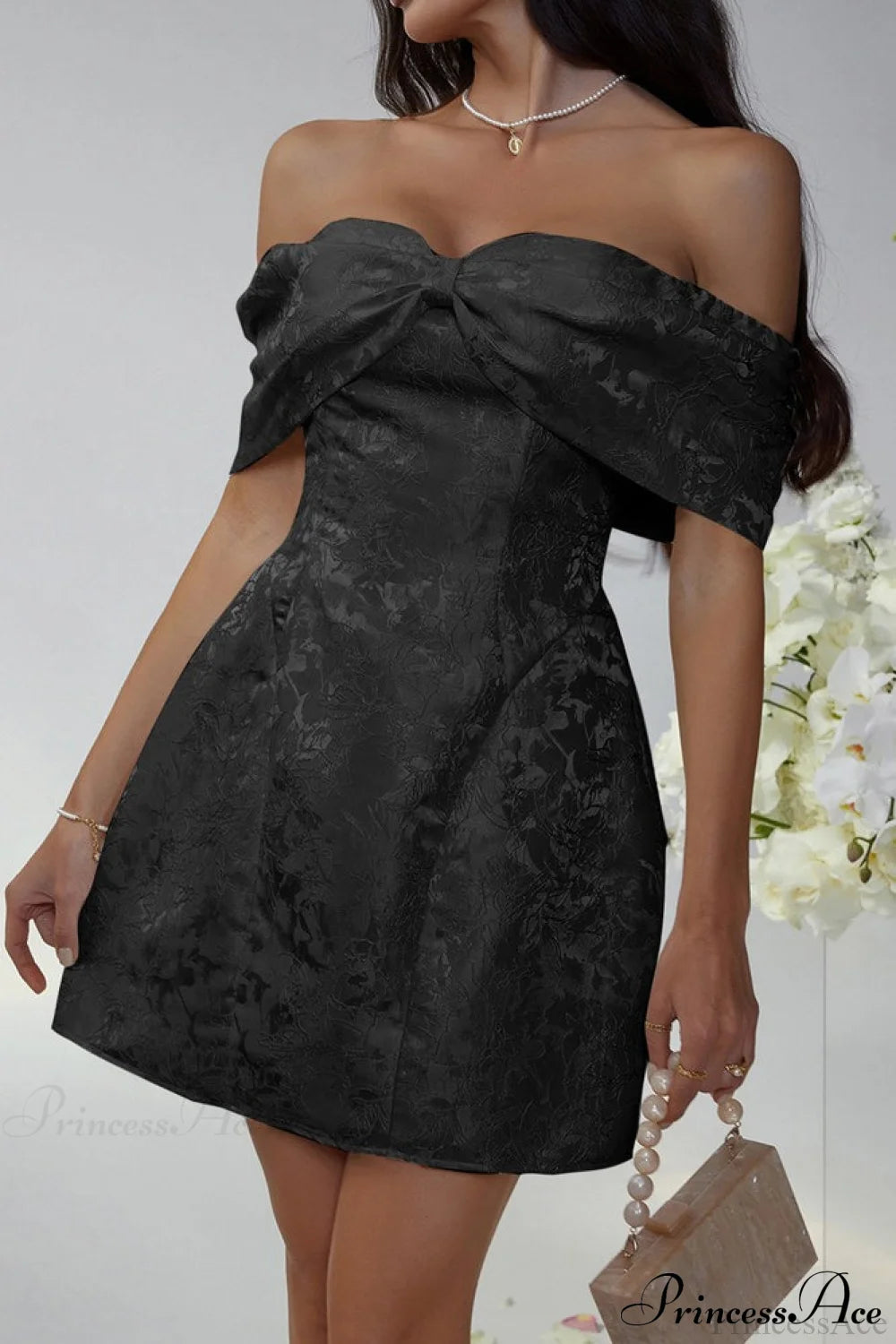 Luxury Ladylike Bow Embellished Strapless Party Dress Black / S