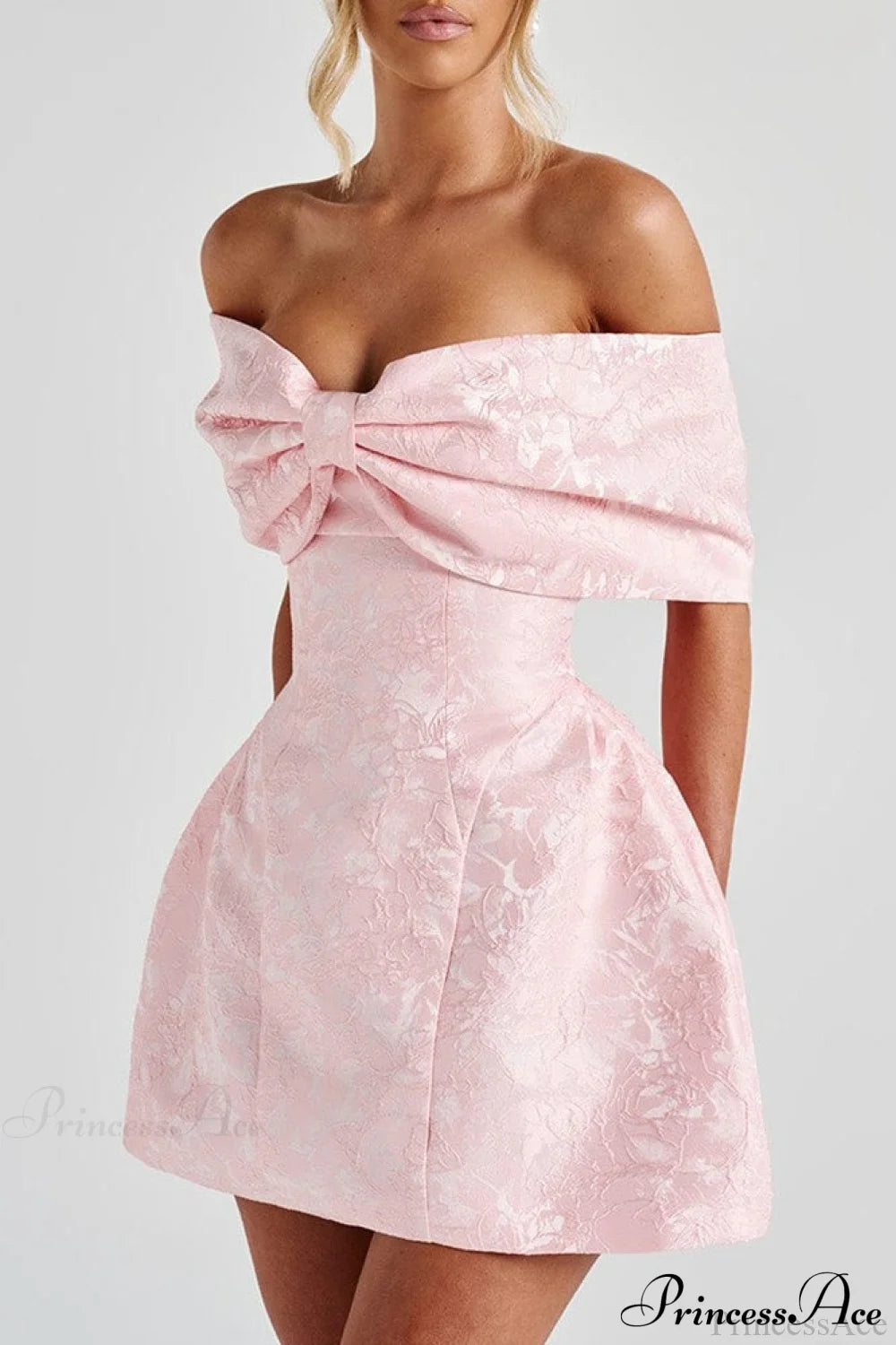 Luxury Ladylike Bow Embellished Strapless Party Dress Pink / S