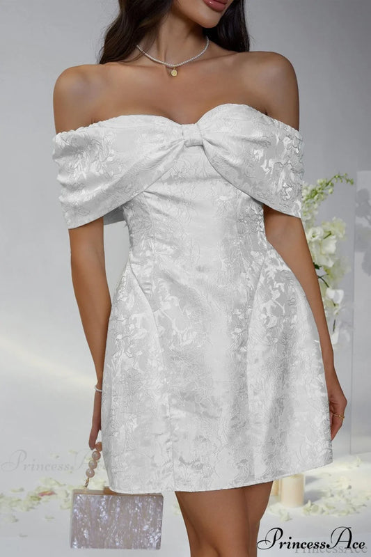 Luxury Ladylike Bow Embellished Strapless Party Dress White / S