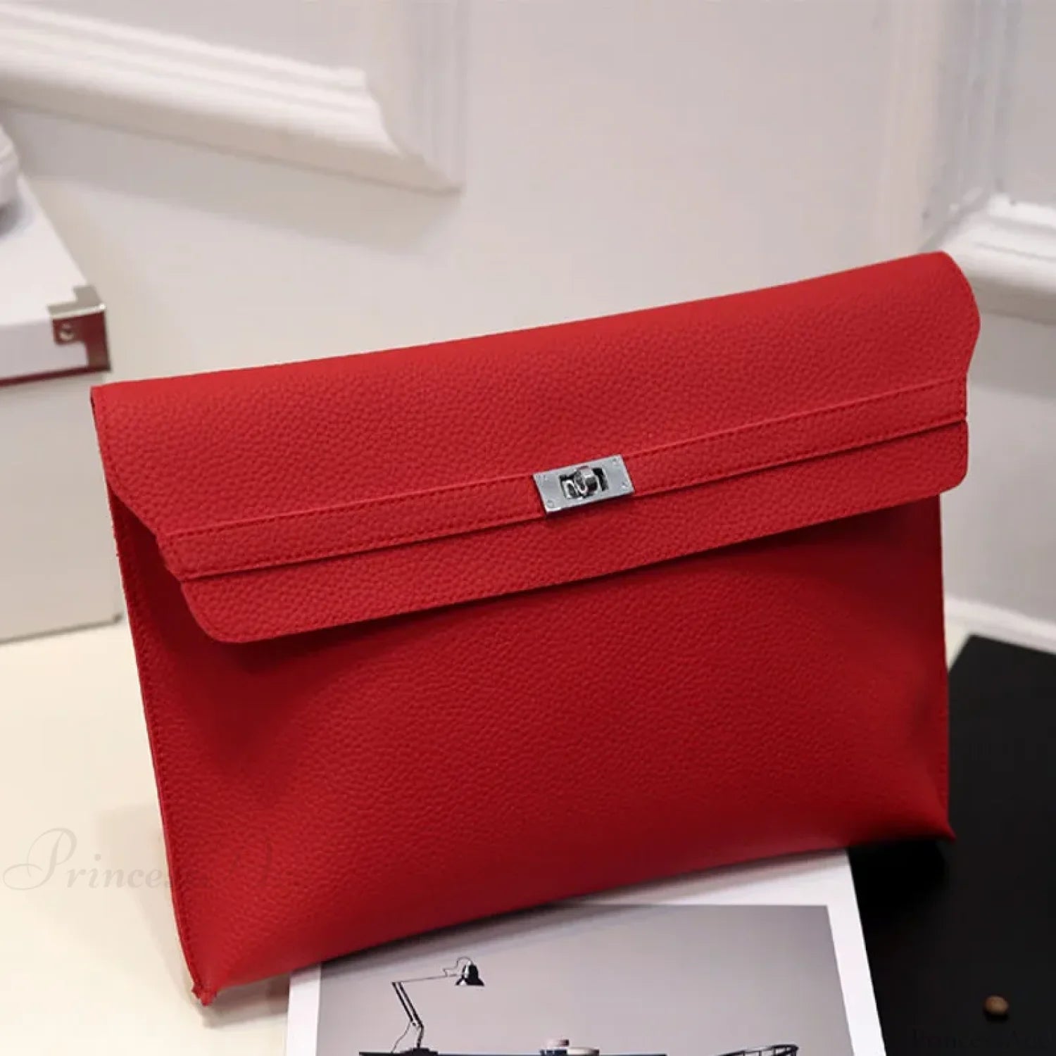 Lychee Pattern PU Leather Envelope Wristlet wristlet-250126