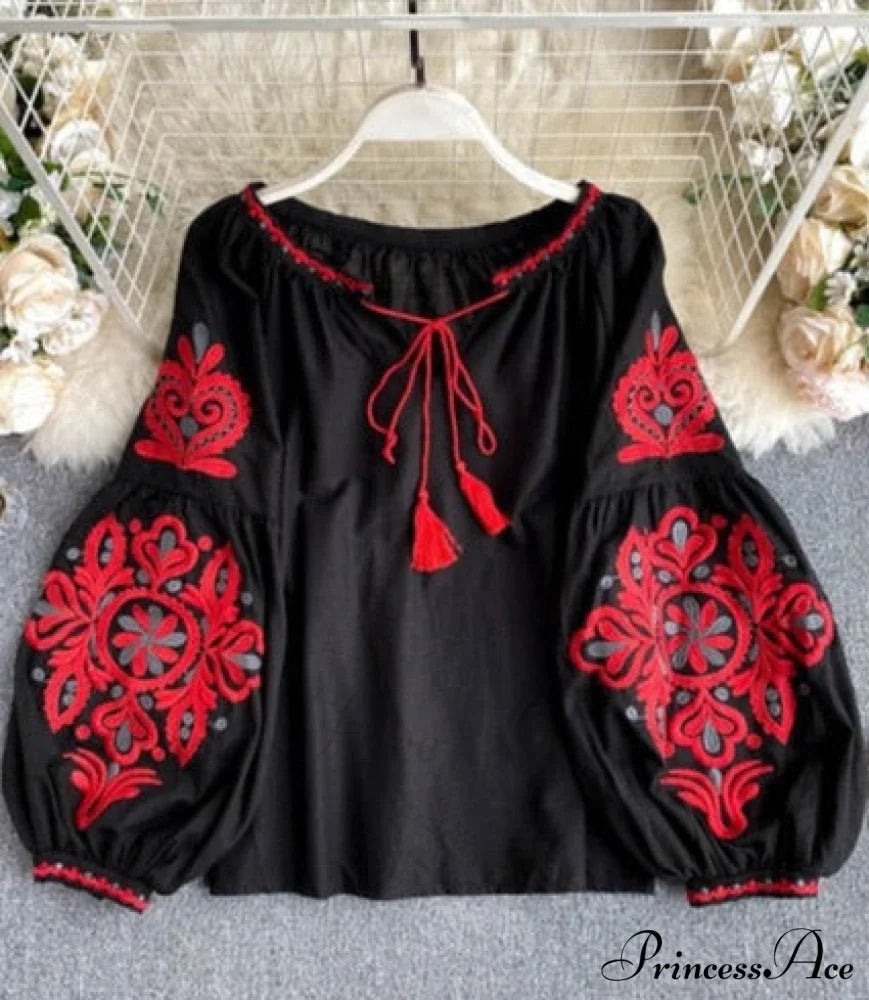 Maria Embroidered Top Black / One Size Tops & Blouses