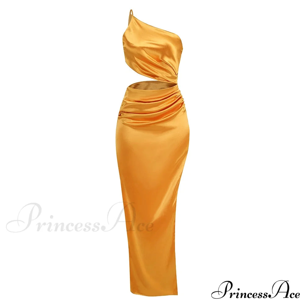 Maria One Stylish Shoulder Maxi Dress Orange / Xs
