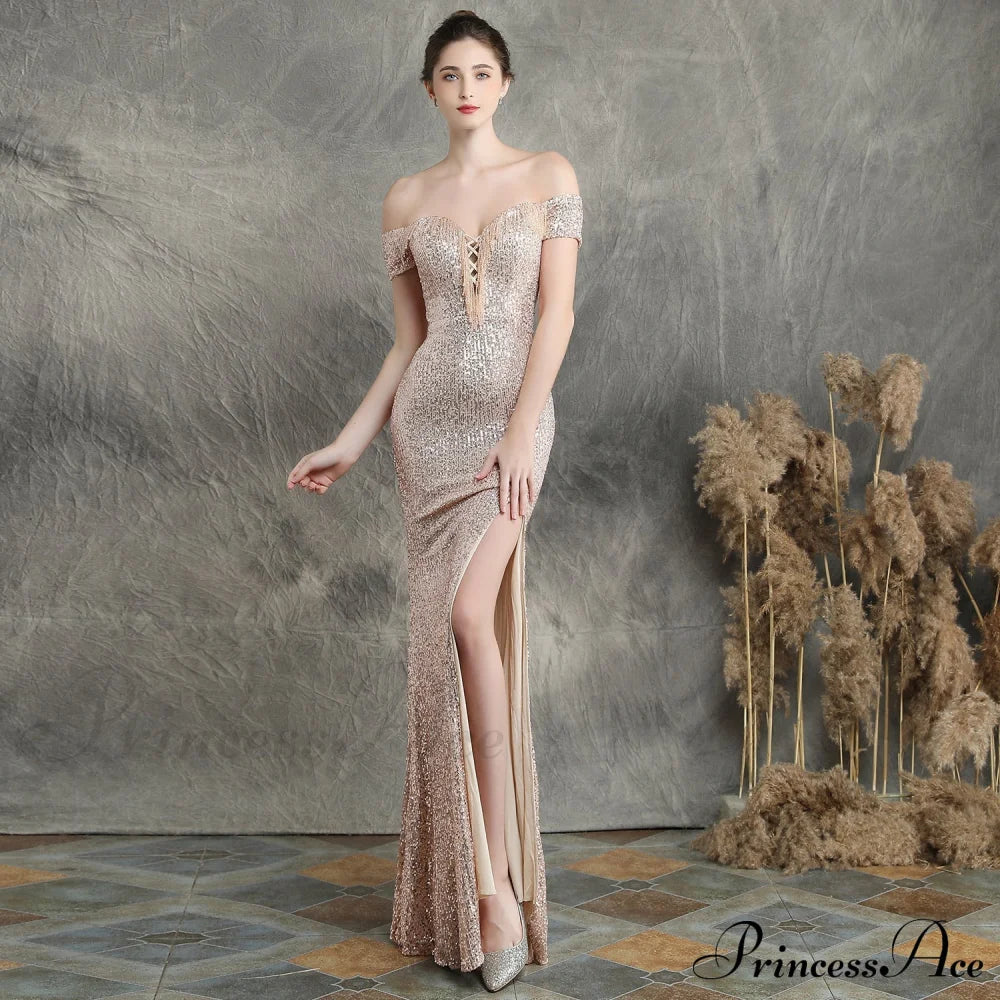 Marzia Formal Stylish Sequined Slit Dress S.o. Long Dresses