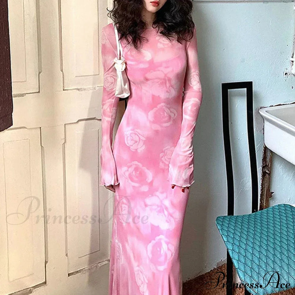 Maxi Autumn Fashion Print Long Casual Elegant Club Party Bodycon Dress