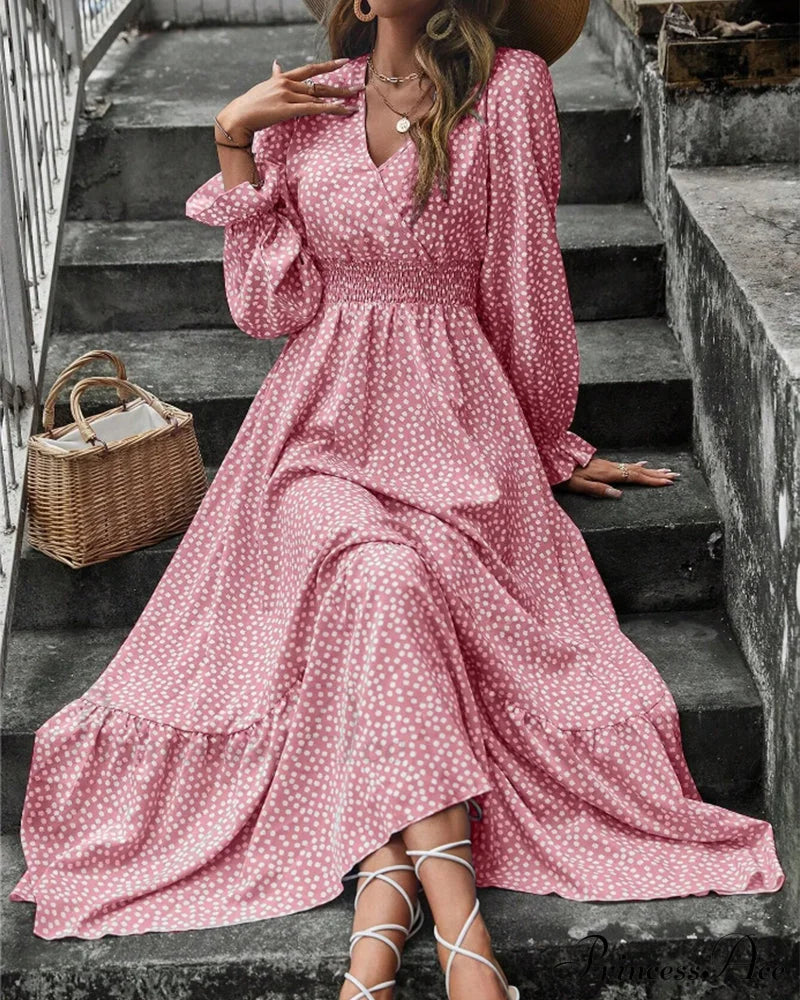 Maxi Dress With Polka Dot Print Casual Dresses