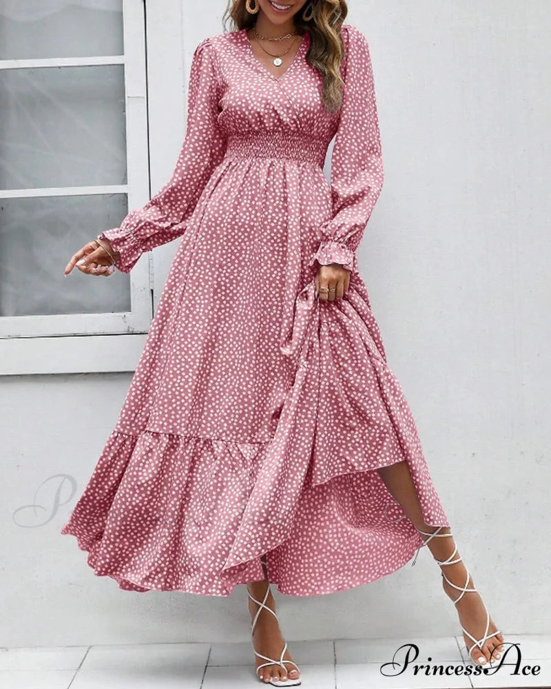 Polka dot print maxi dress Pink 23BF Casual Dresses Clothes Dresses Spring Summer