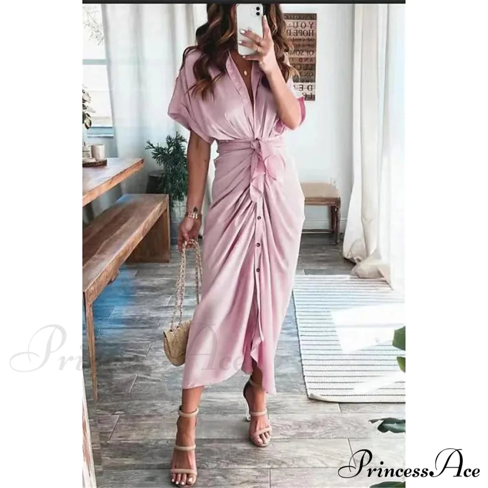 Women's Shirt Maxi Long Dress Pink __stock:200 casual dresses clothes dresses refund_fee:1200 show-color-swatches