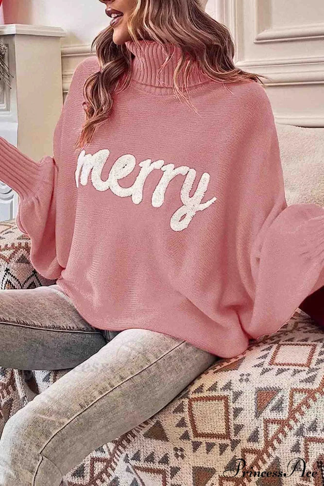 Merry Dolman Sleeve Turtleneck Knitted Sweater Coral / S Sweaters-L