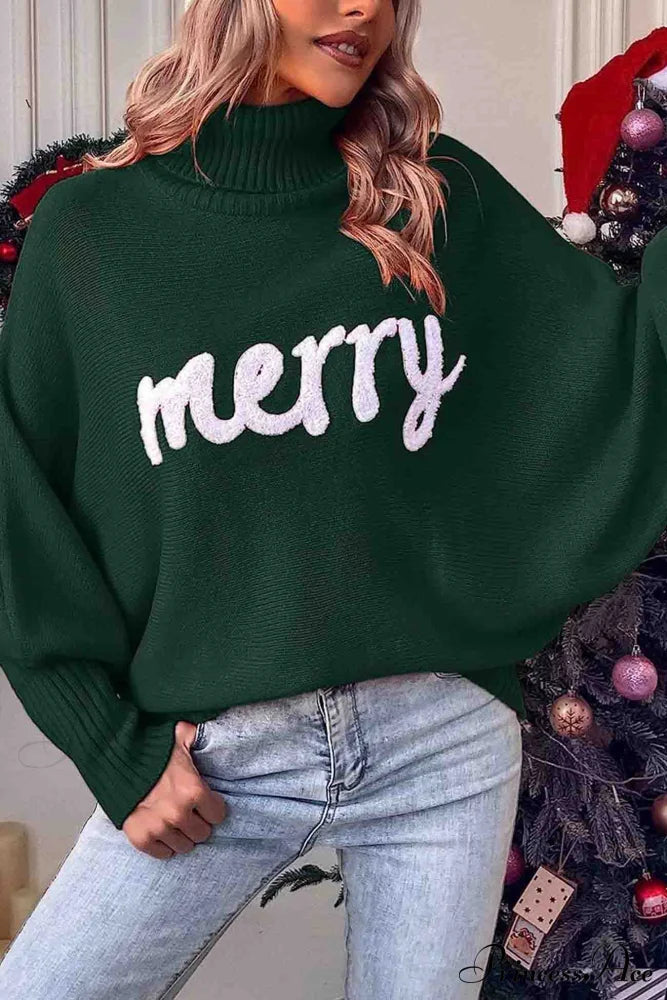 Merry Dolman Sleeve Turtleneck Knitted Sweater Green / L Sweaters-L