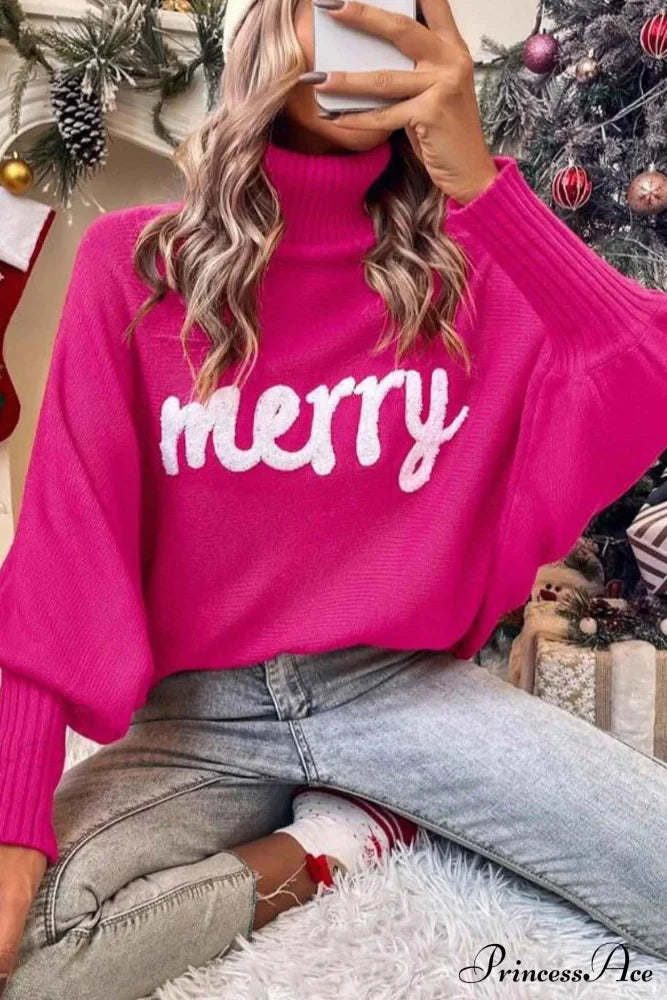 Merry Dolman Sleeve Turtleneck Knitted Sweater Pink / S Sweaters-L
