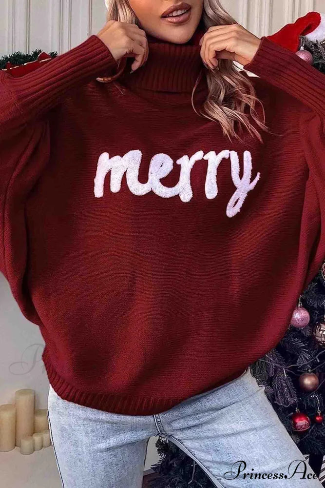 Merry Dolman Sleeve Turtleneck Knitted Sweater Wine Red / M Sweaters-L