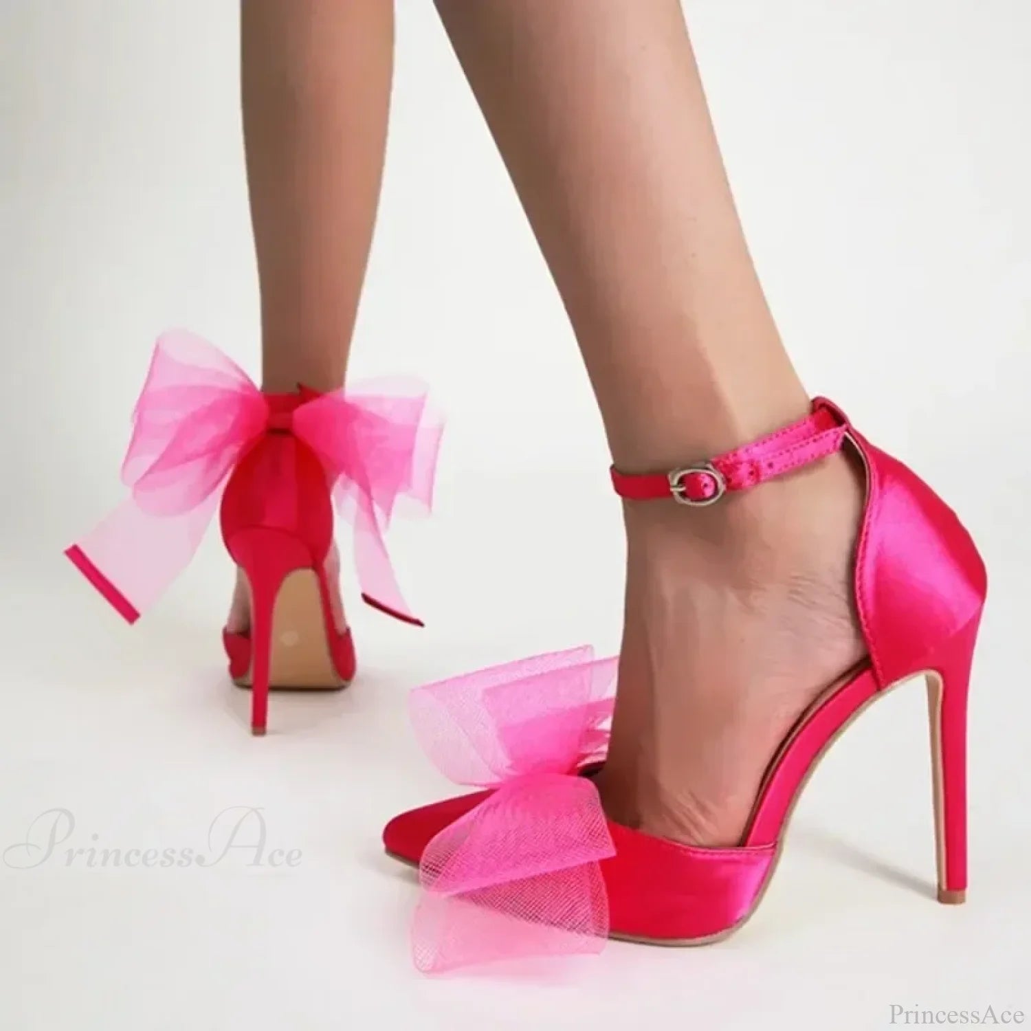 Mesh Butterfly-Knot Pumps Pointedbuckle Strap Cover Heel Thin High Heels Sexy Stiletto Wedding
