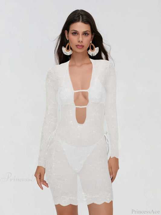 Mesh Flower Babydoll Mini Dress WHITE / S minidress-250223