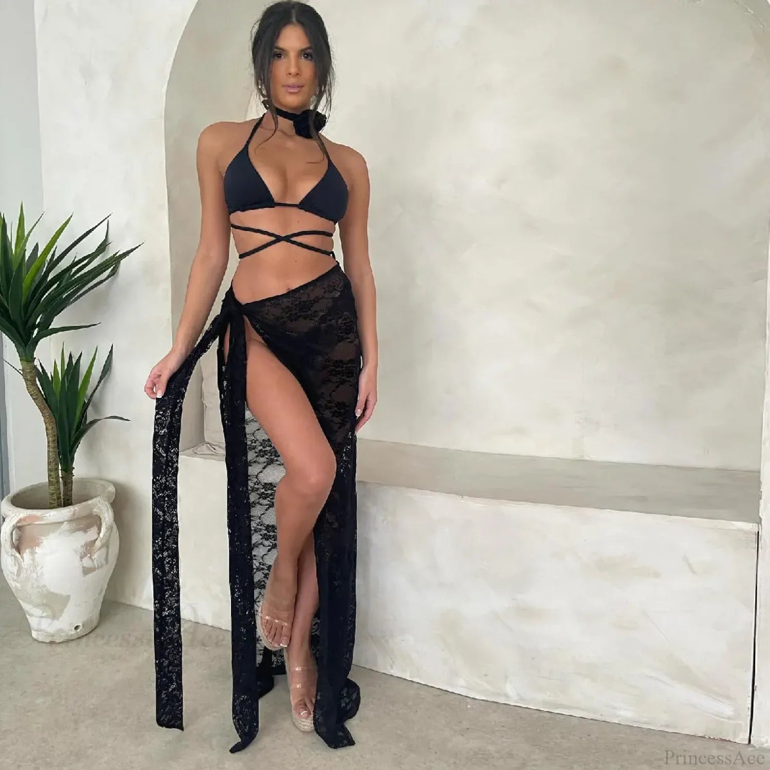 Mesh Hollow Beachwear Three Piece Swimsuit