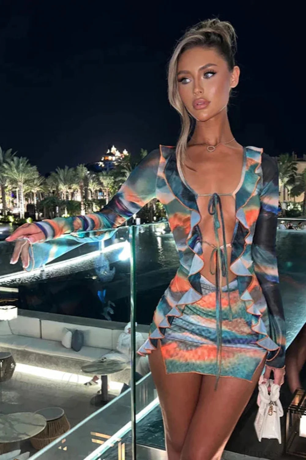 Mesh Hollow Out Transparent Vacation Dress Green / S vacationdress-250223