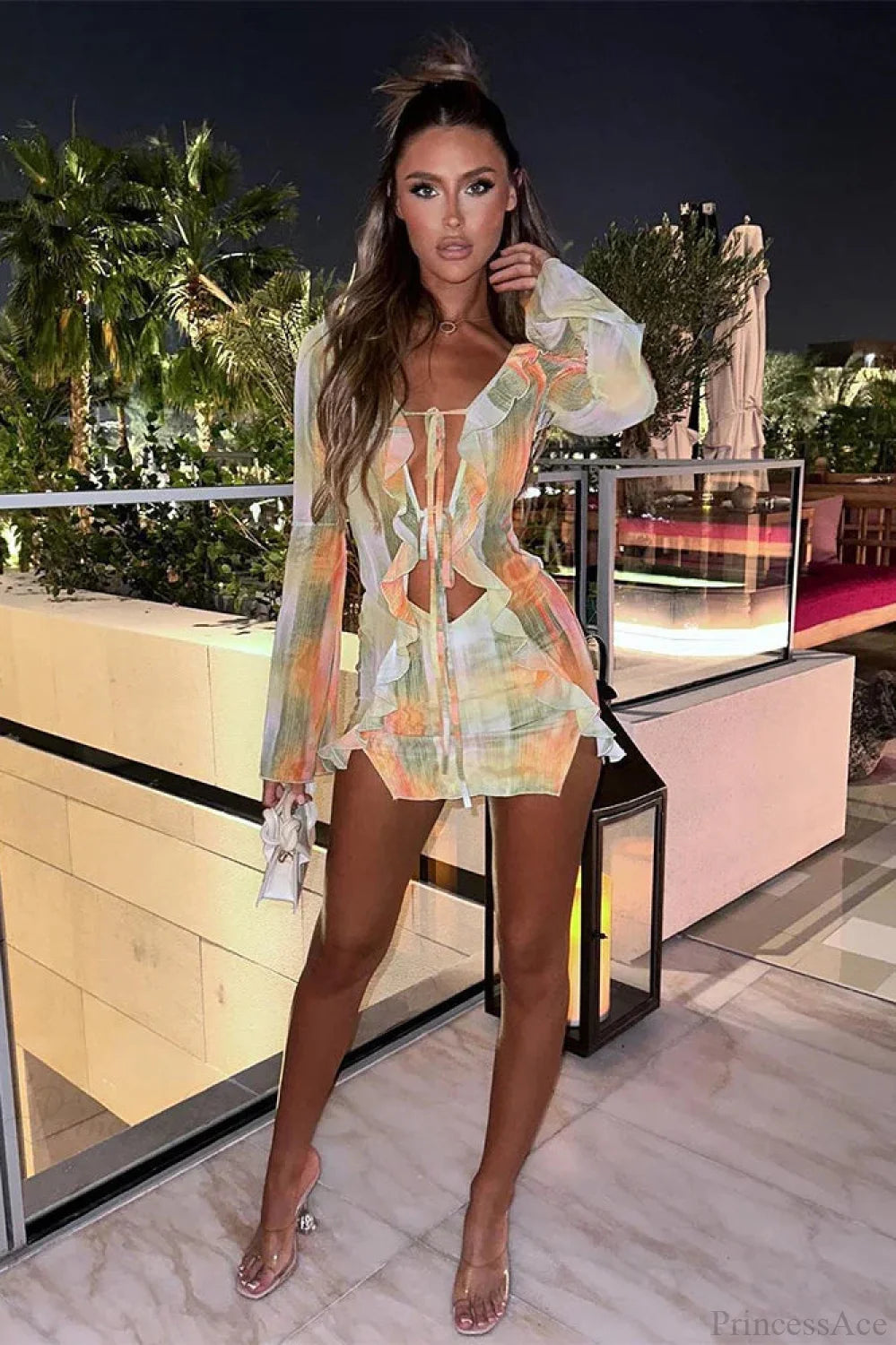 Mesh Hollow Out Transparent Vacation Dress Yellow / S vacationdress-250223