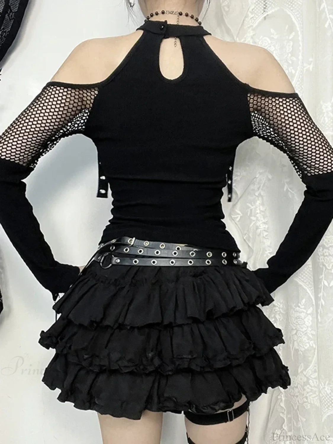 Mesh Hollow Sleeve Knit Top